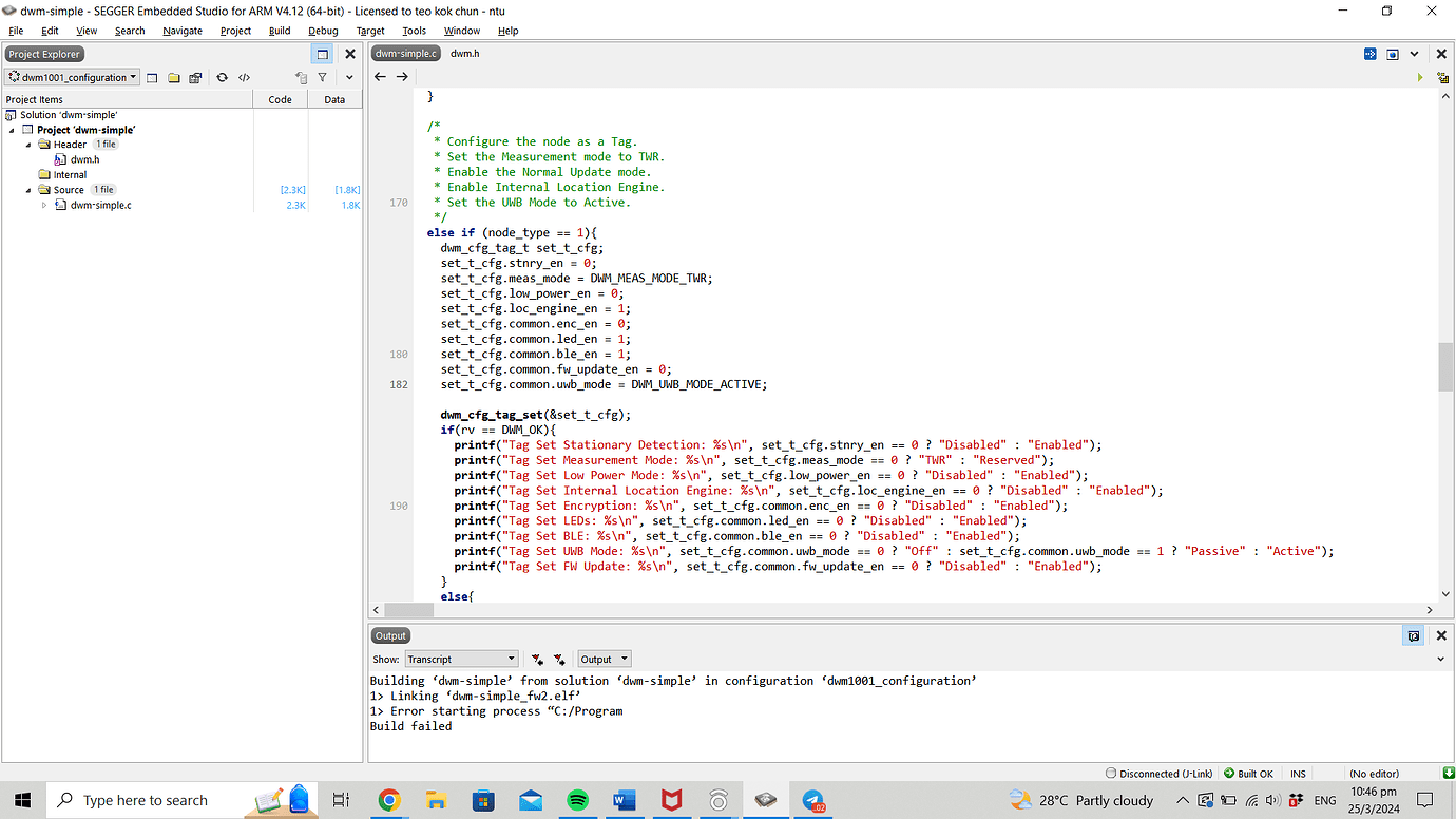 DWM 1001 Error Starting Process dwmsimple UltraWideband Qorvo