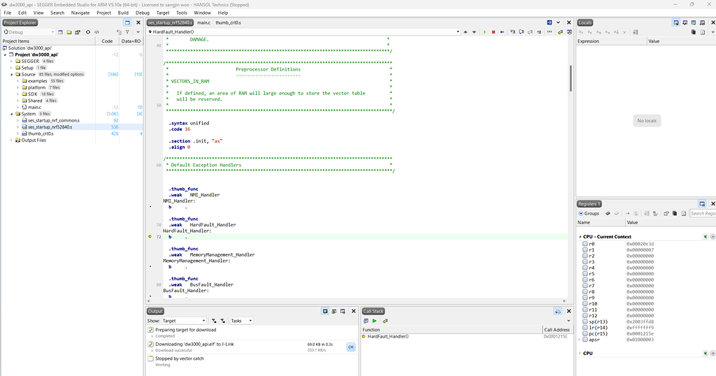 Techhandler DW3000_API_DEBUG HardFault_Handler - Ultra-Wideband - Qorvo Tech Forum